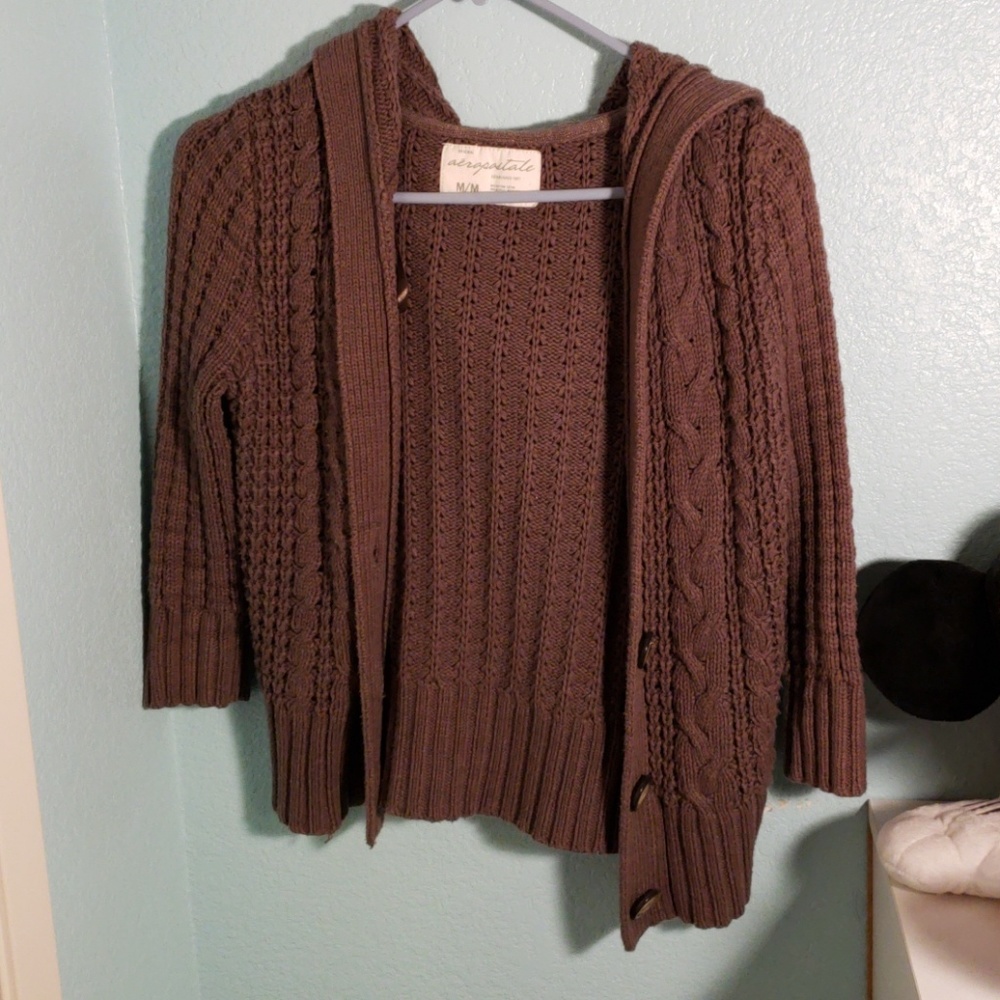 Brown 3/4 sleeve knitted cardigan